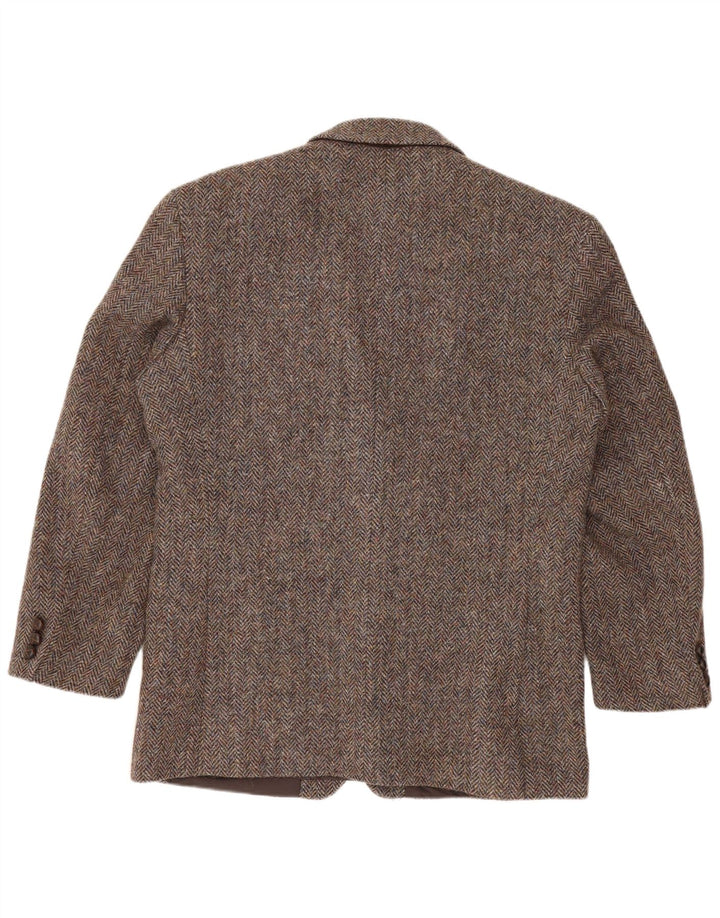 Jaqueta blazer masculina de 2 botões Harris Tweed Reino Unido 40 grande lã espinha de peixe marrom