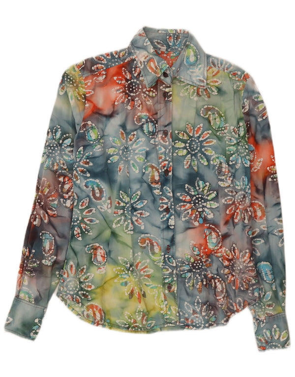 Camisa feminina Think Pink UK 10 pequena de algodão floral multicolorido