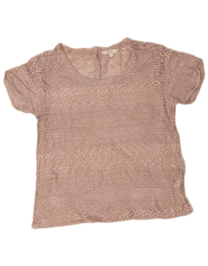 Blusa feminina de crochê Fat Face Top Reino Unido 12 algodão bege médio