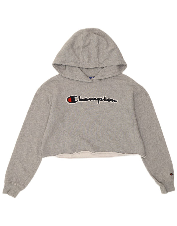 Jumper feminino com capuz estampado de grandes dimensões da Champion UK 6 XS algodão cinza