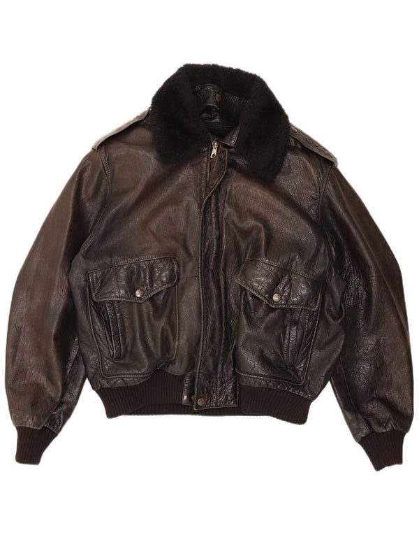 Jaqueta de couro bomber militar vintage masculina UK 42 XL preta