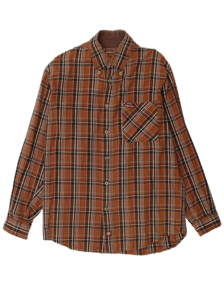 Camisa masculina de flanela Marlboro Classics de algodão xadrez marrom médio