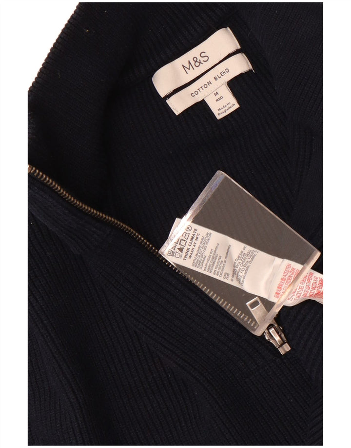 Suéter feminino Marks & Spencer com gola e zíper Reino Unido 14 médio azul marinho