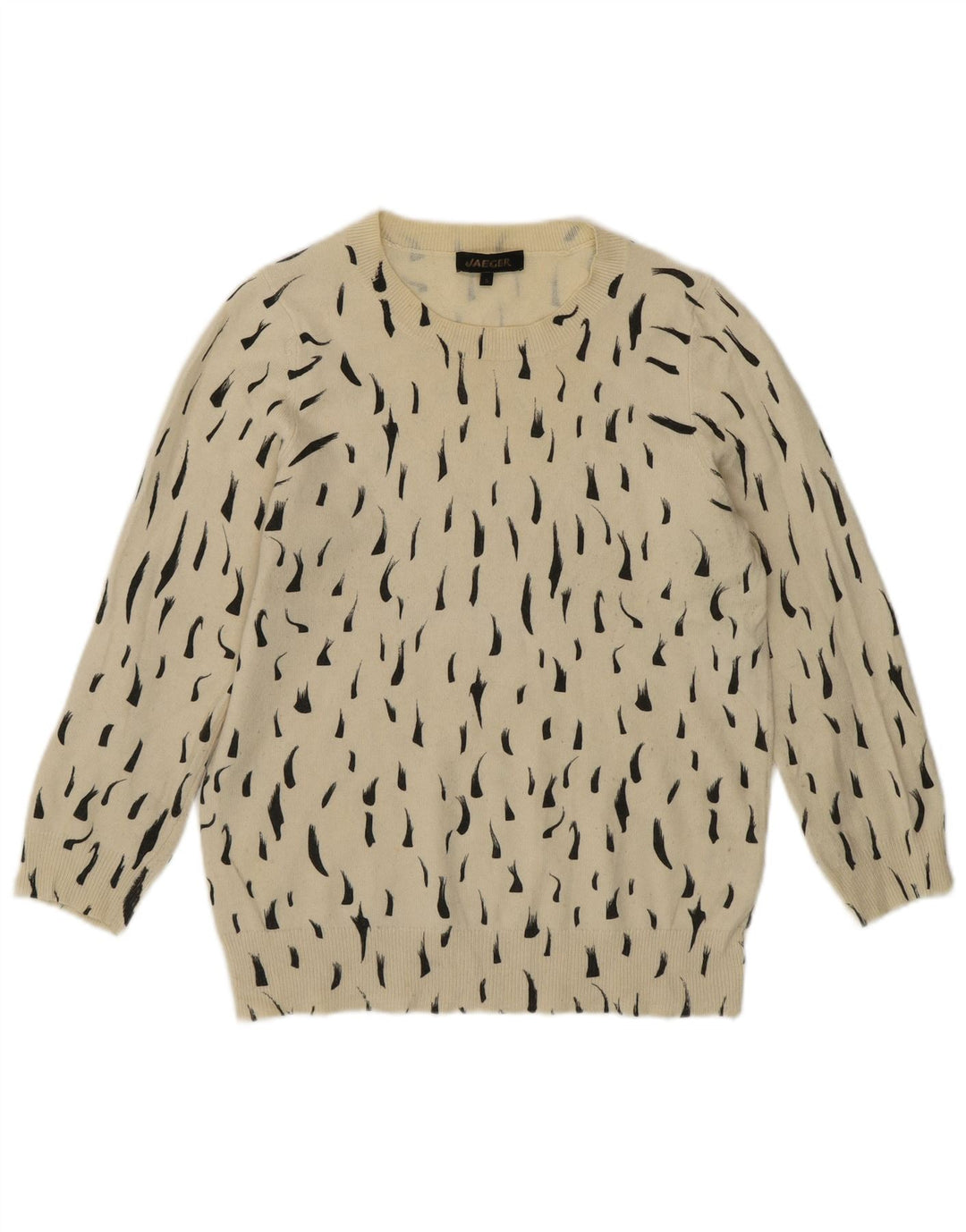 Suéter feminino Jaeger com gola redonda e algodão manchado branco pequeno UK 8