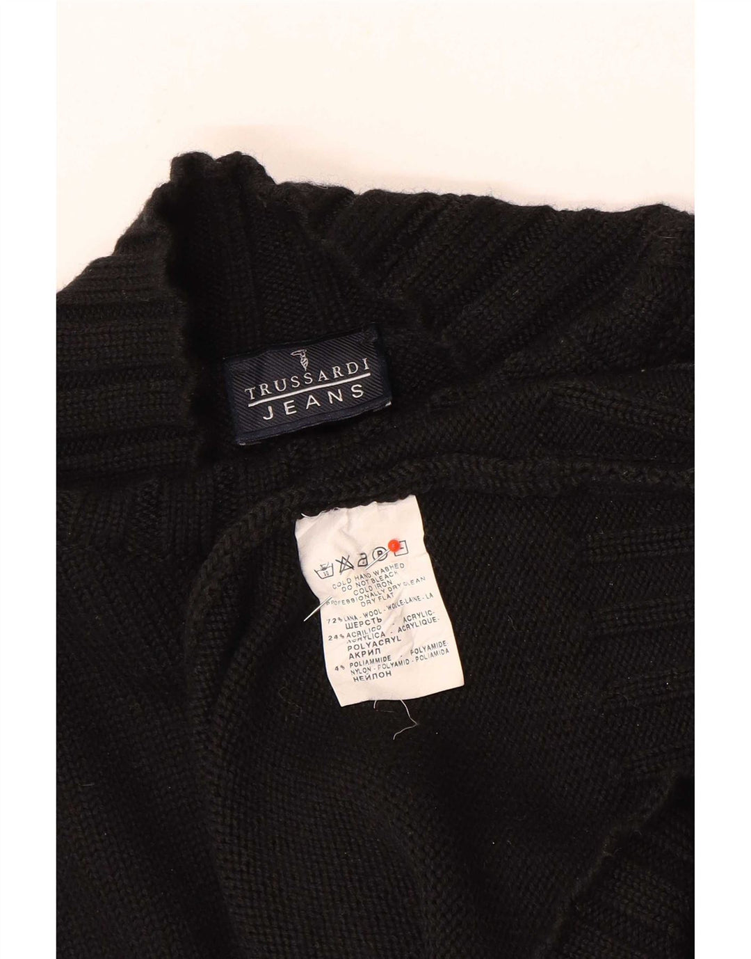 Trussardi Jeans Suéter masculino com gola tartaruga, grande lã preta