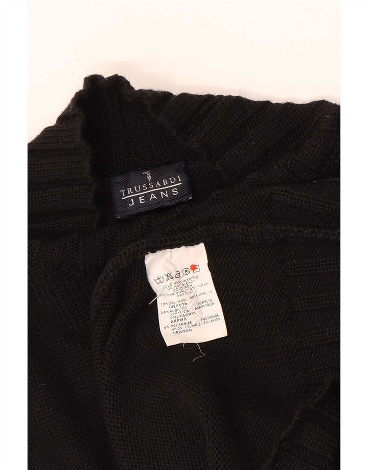 Trussardi Jeans Suéter masculino com gola tartaruga, grande lã preta