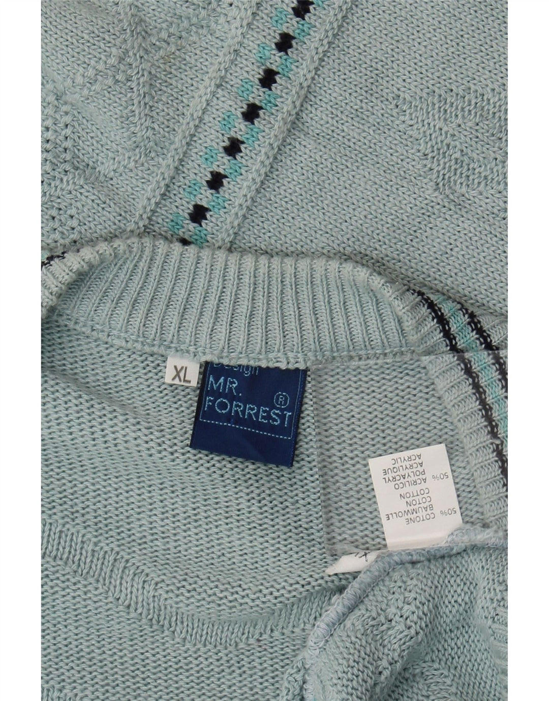 Suéter cardigã masculino Mr. Forrest XL algodão geométrico azul