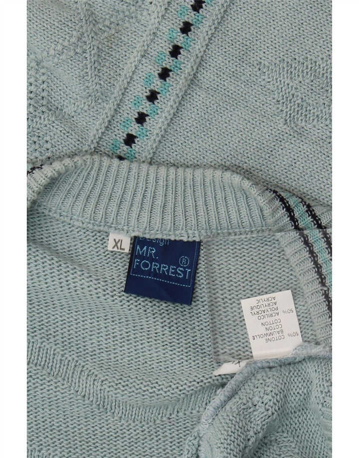 Suéter cardigã masculino Mr. Forrest XL algodão geométrico azul