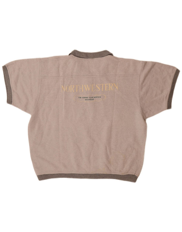 North Western Mens Short Sleeve Polo Neck Jumper Sweater Large Grey Cotton