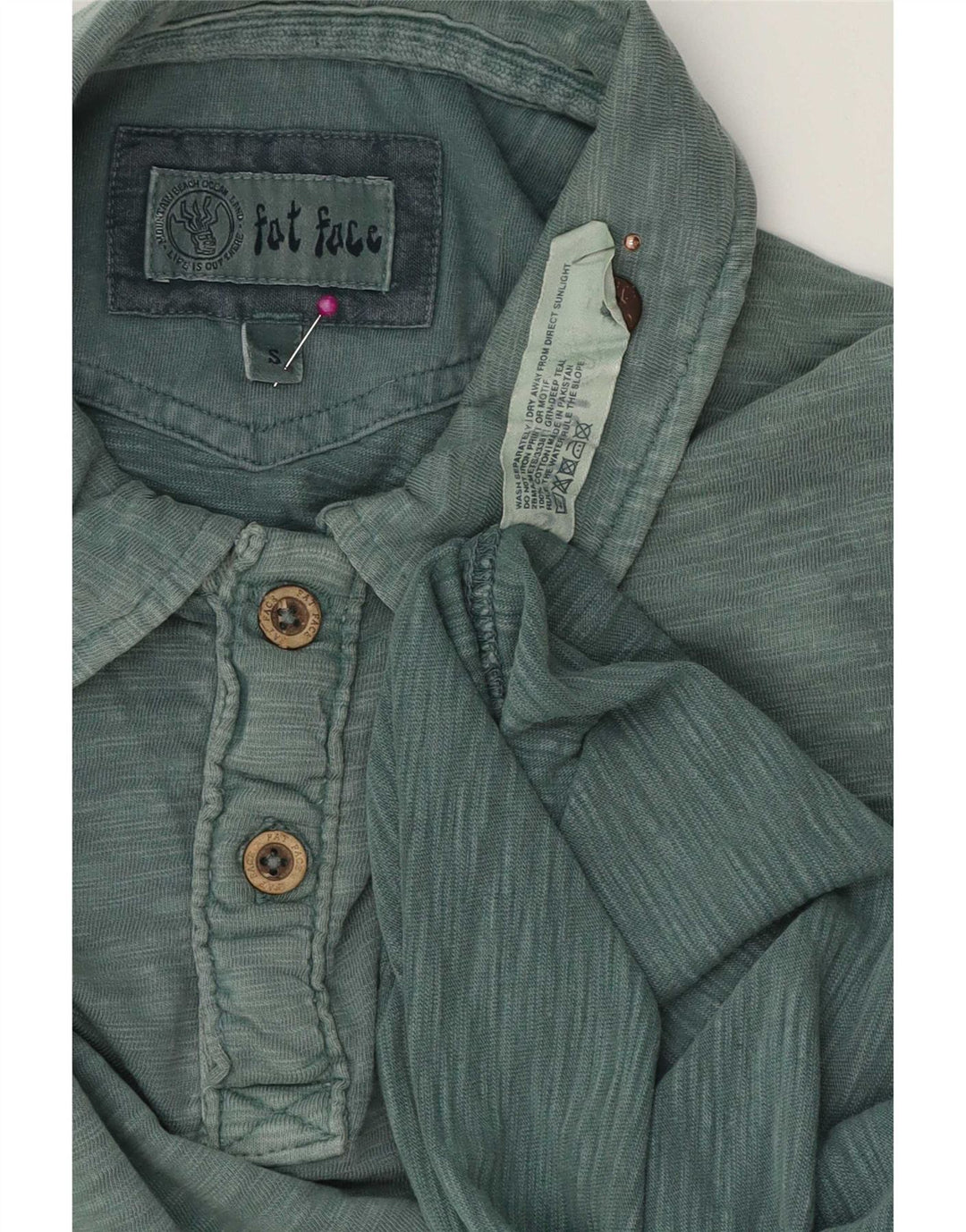 Camisa polo masculina Fat Face algodão manchado verde pequeno