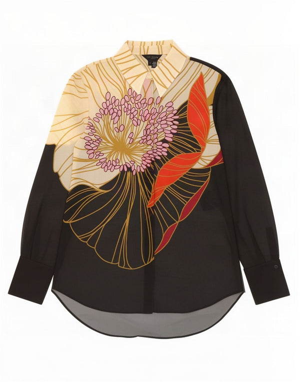 Blusa feminina Ted Baker com corte solto e transparente tamanho 1 XS preto floral