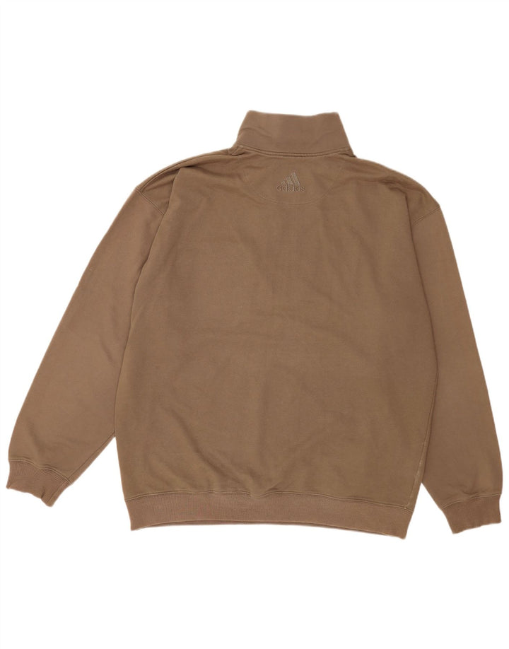 Adidas Mens Zip Neck Moletom Jumper Grande Marrom