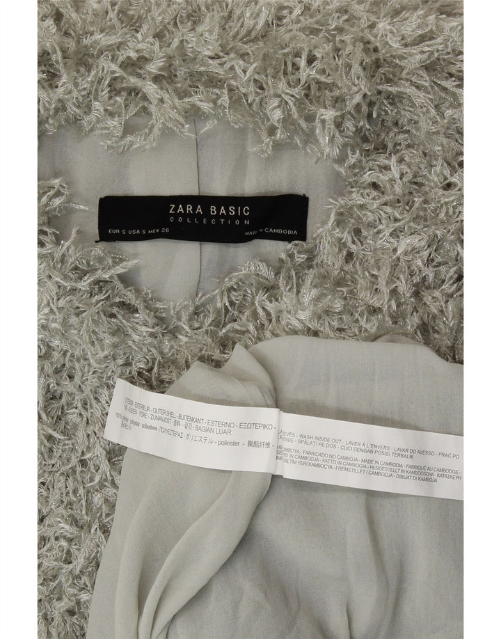 Zara Womens Faux Fur Crop Jacket UK 10 Pequeno Poliéster Cinza