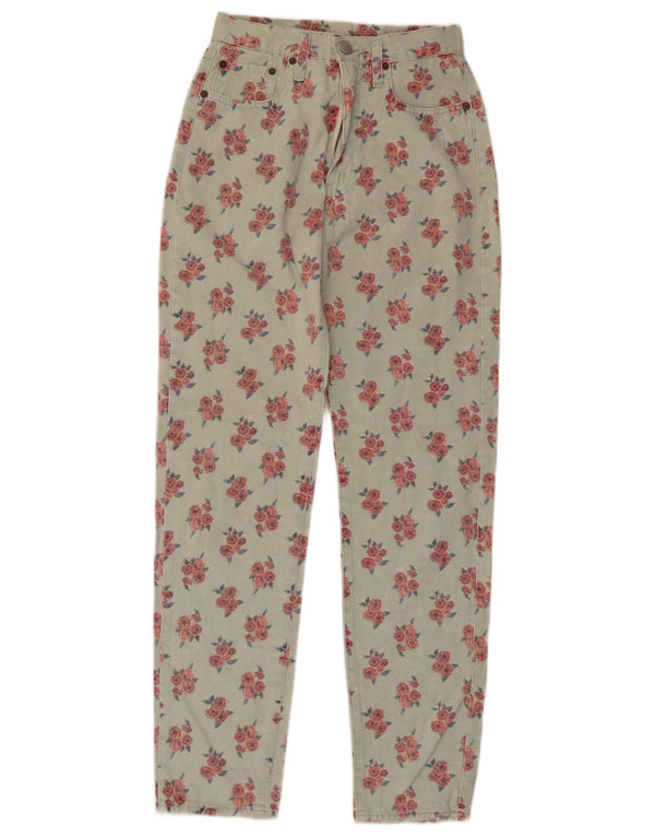 Calça casual feminina Replay 401 cintura alta cônica W28 L29 cáqui floral