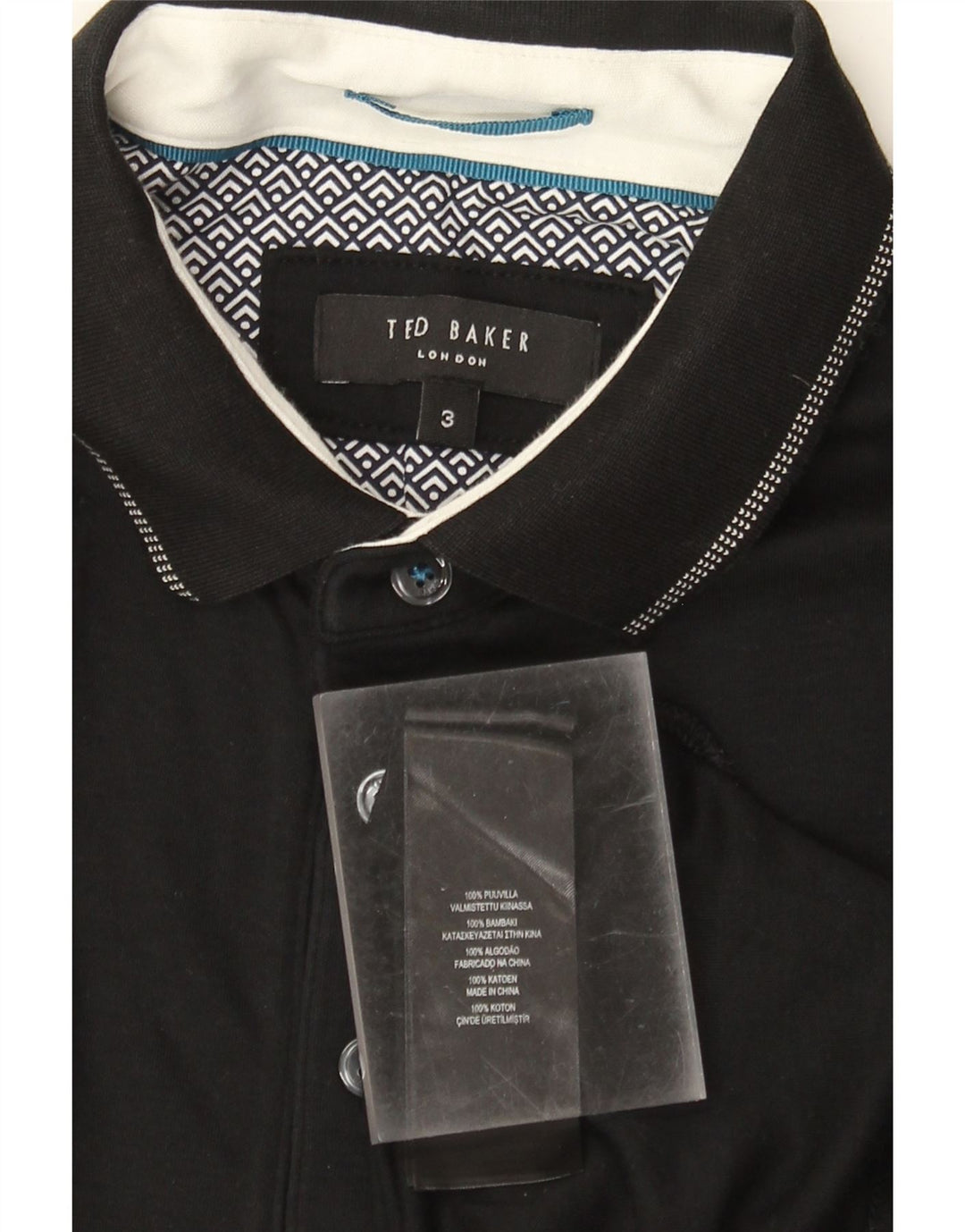 Camisa polo masculina Ted Baker tamanho 3 médio algodão preto