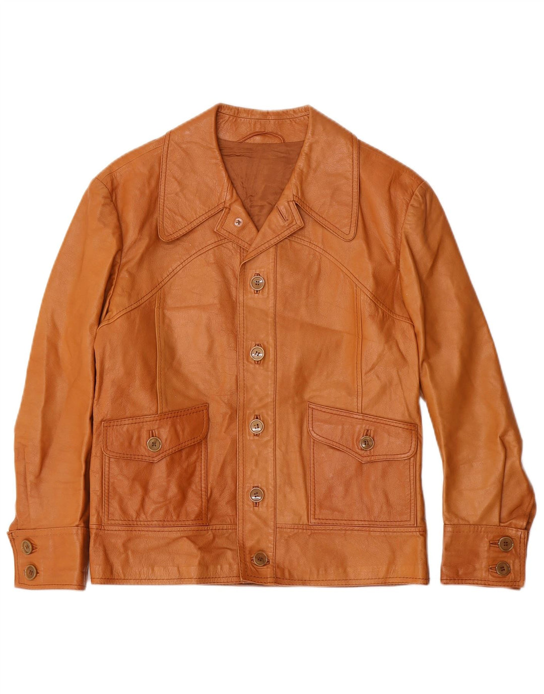 Jaqueta de couro masculina vintage UK 36 pequena marrom