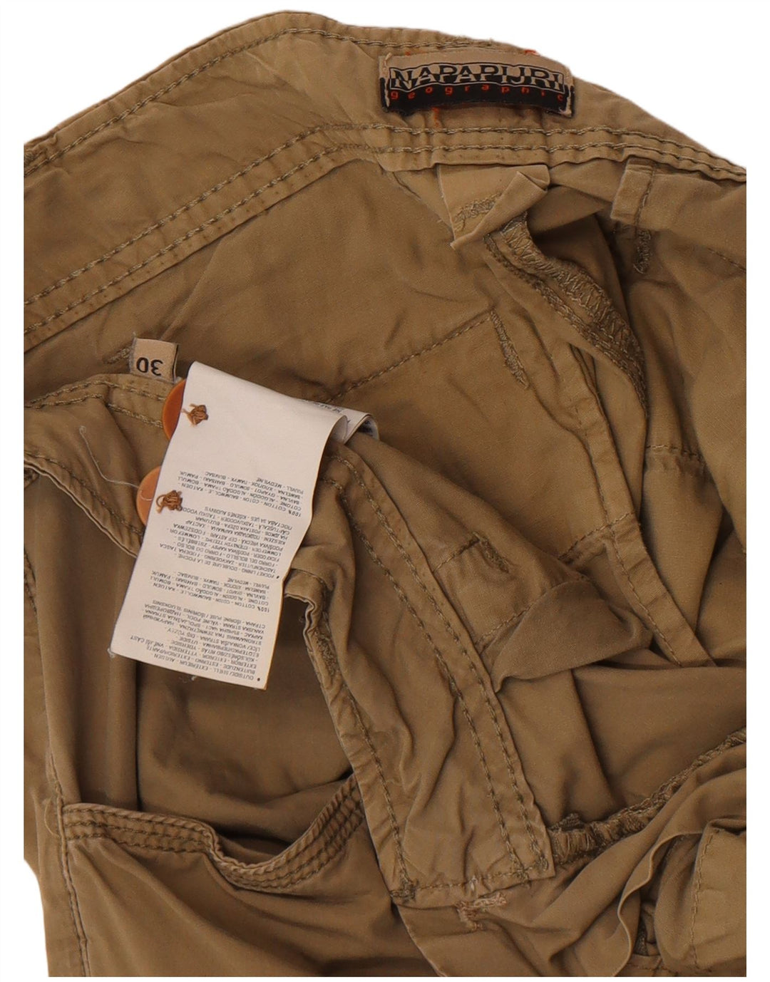 Napapijri Mens Geographic Cargo Shorts W30 Médio Algodão Cáqui