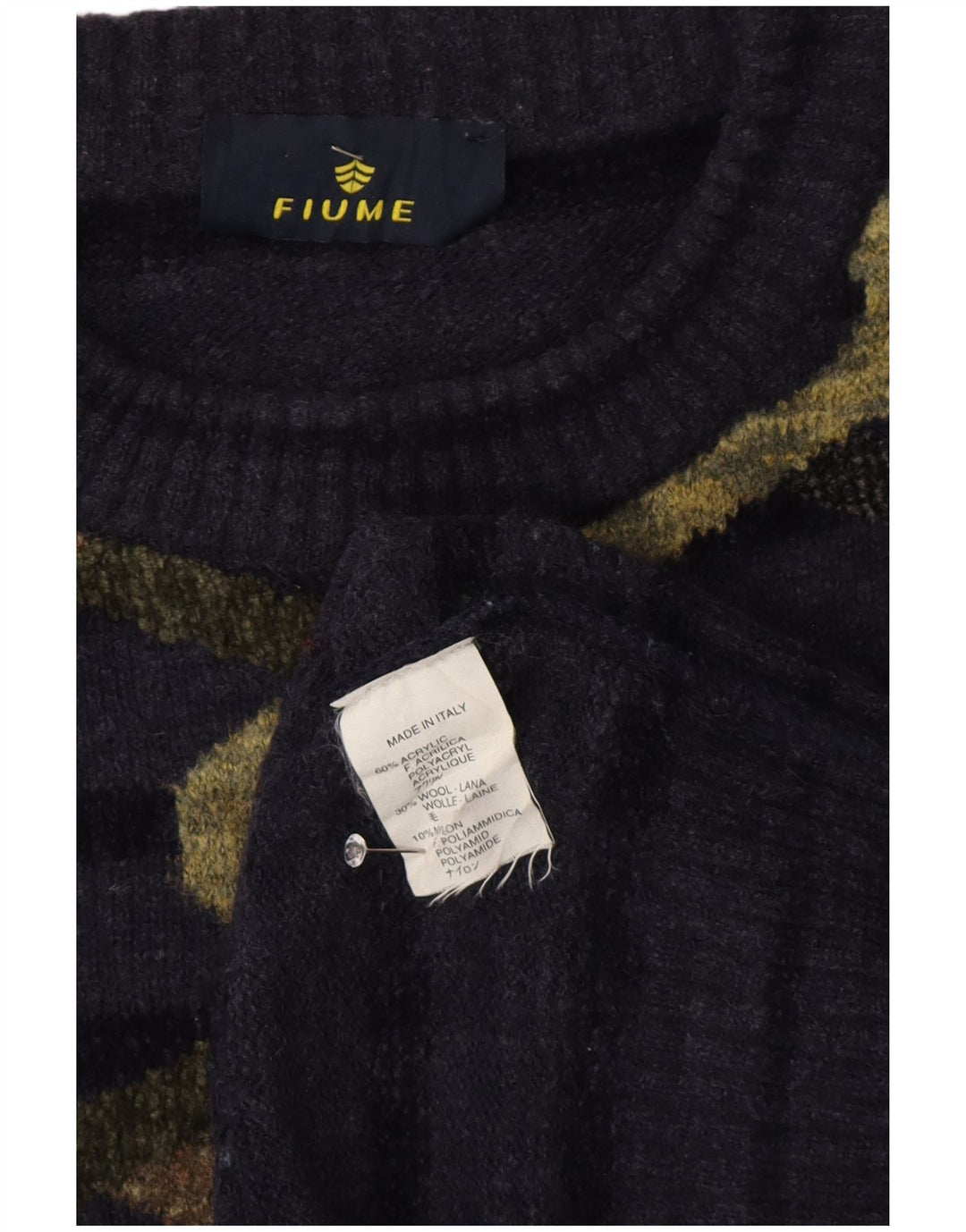 Suéter masculino Fiume com estampa abstrata e gola redonda XL listrado azul marinho