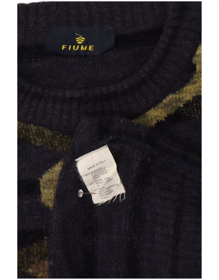 Suéter masculino Fiume com estampa abstrata e gola redonda XL listrado azul marinho