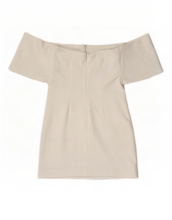 Zara Mini vestido ombro a ombro feminino UK 8 pequeno poliéster branco
