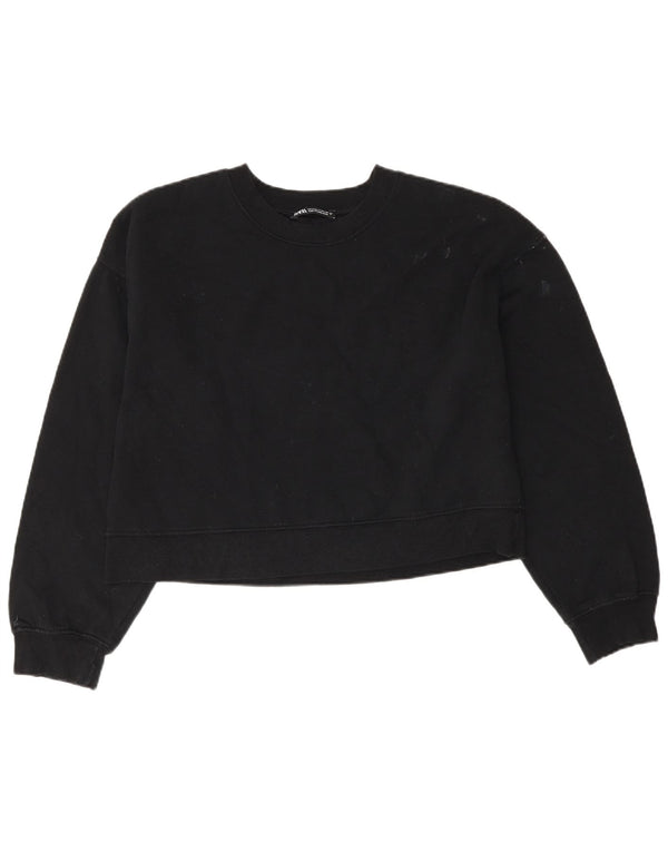 Zara moletom feminino oversized crop jumper UK 10 pequeno algodão preto
