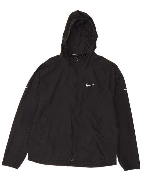 Jaqueta de chuva masculina NIKE com capuz UK 38 poliéster preto médio