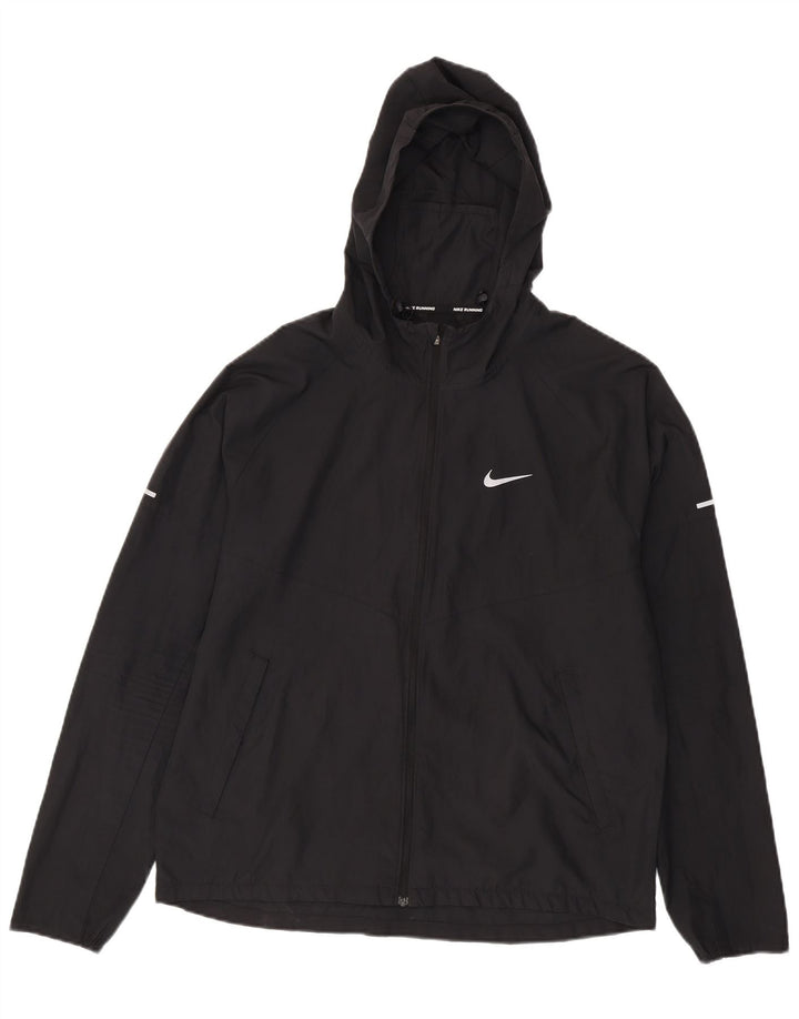 Jaqueta de chuva masculina NIKE com capuz UK 38 poliéster preto médio