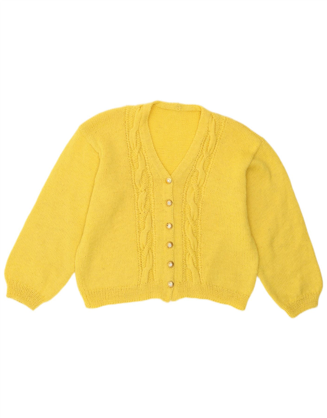 Suéter cardigã vintage feminino UK 14 amarelo médio