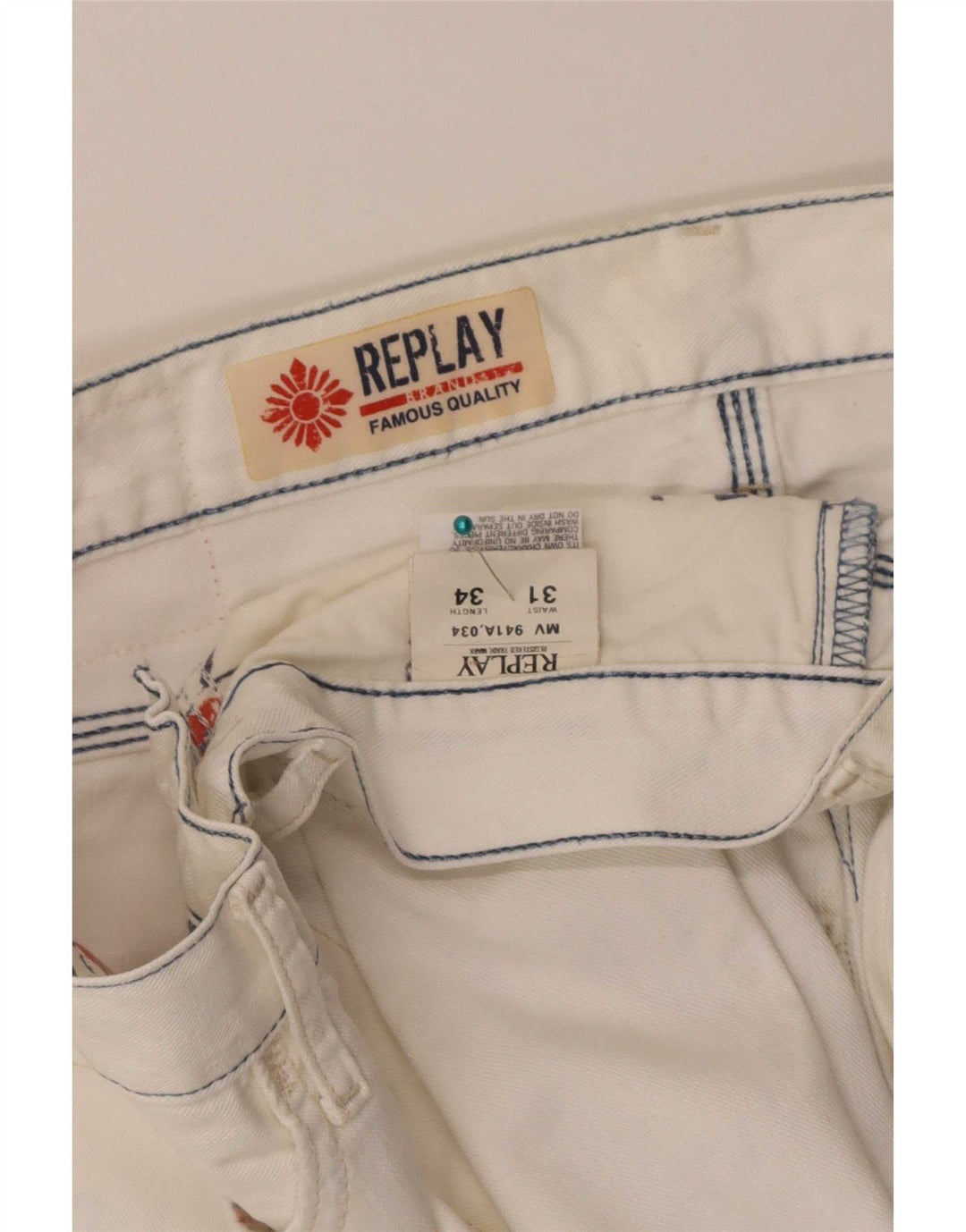 Replay Mens Straight Jeans W31 L34 Algodão Branco