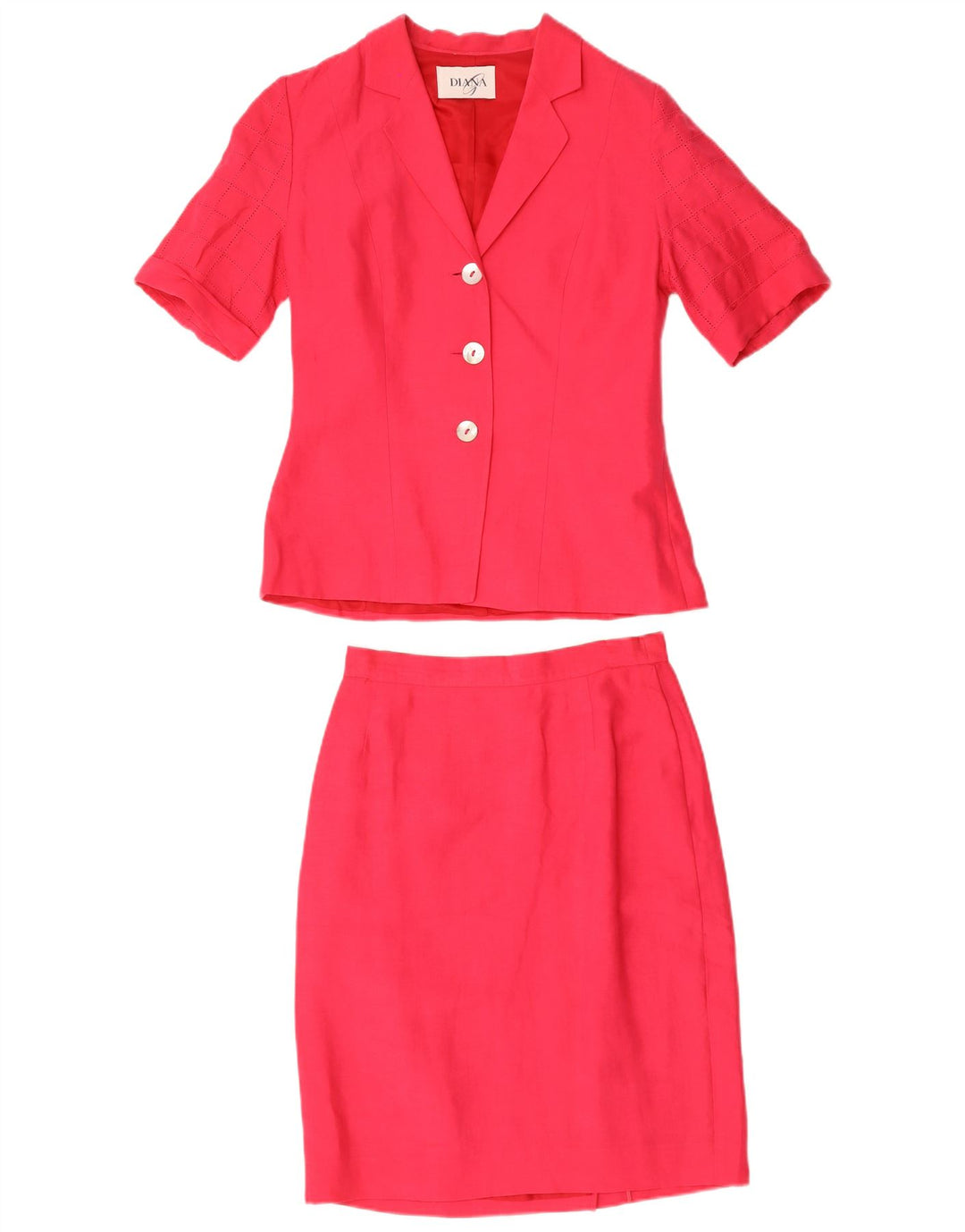 Conjunto de saia feminina vintage com 3 botões e 2 peças Reino Unido 12 médio W28 linho vermelho