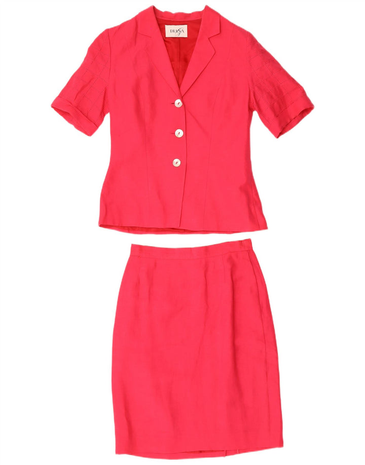 Conjunto de saia feminina vintage com 3 botões e 2 peças Reino Unido 12 médio W28 linho vermelho