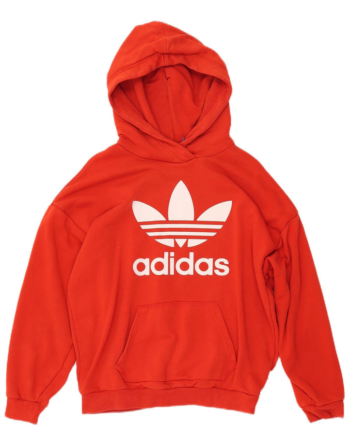 ADIDAS Womens Oversized Graphic Hoodie Jumper Reino Unido 10 Pequeno Algodão Laranja