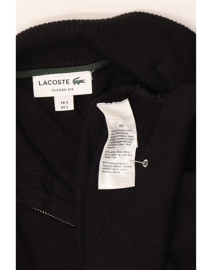 Suéter cardigã masculino Lacoste Classic Fit tamanho 5 grande lã preta