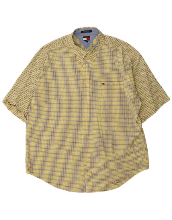 Camisa masculina de manga curta Tommy Hilfiger 2XL algodão xadrez amarelo