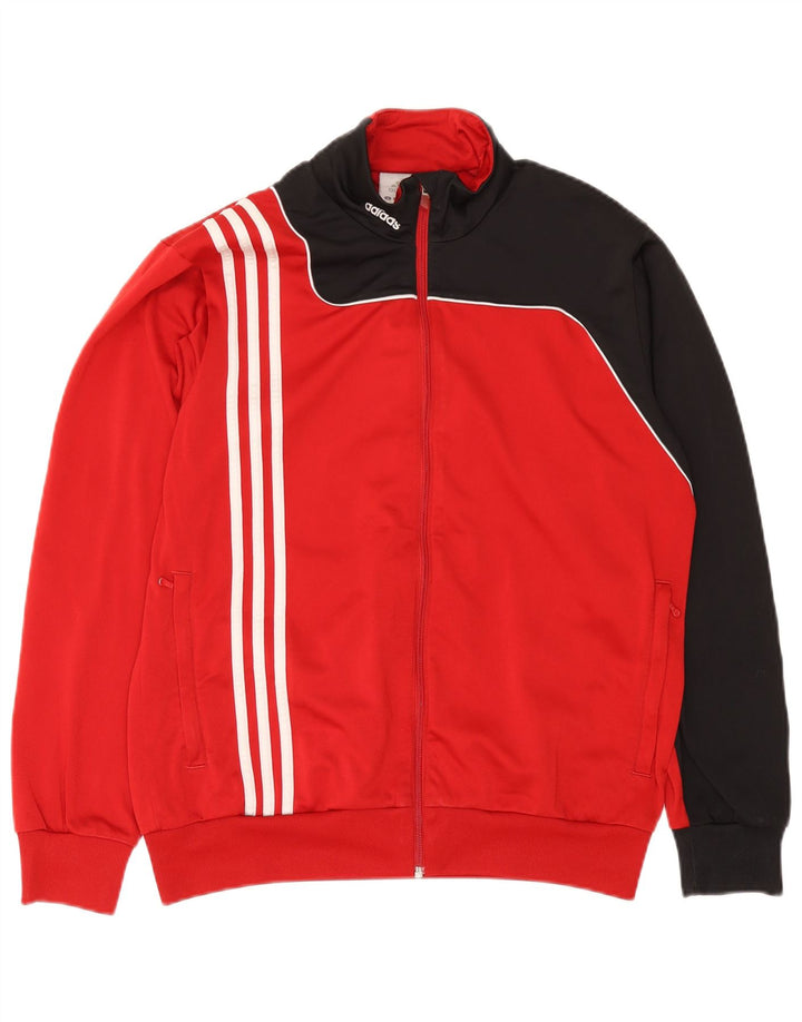 Adidas Mens Tracksuit Top Jacket UK 38/40 Médio Vermelho Colorblock Poliéster