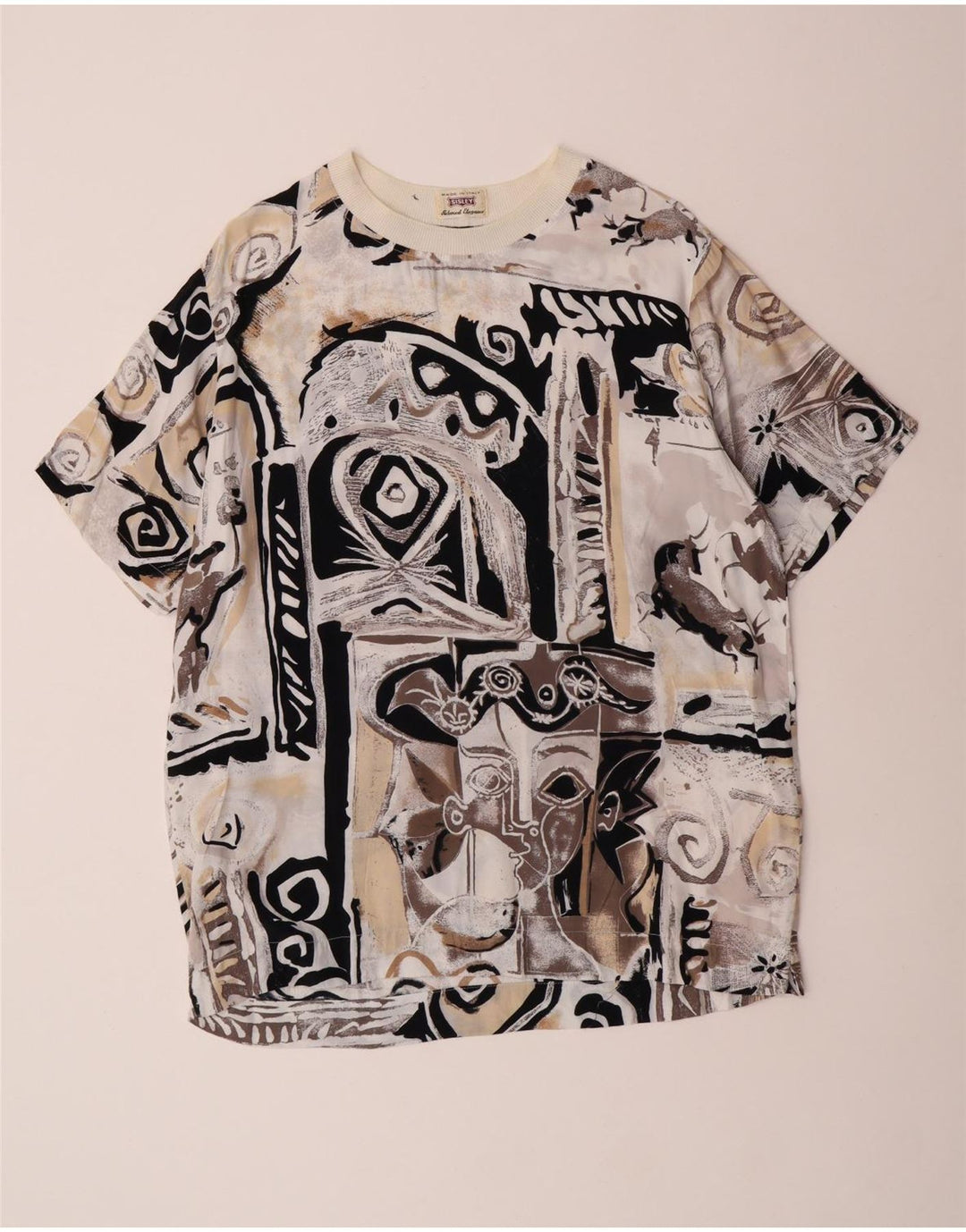 Camiseta feminina Sisley Longline Graphic Top IT 44 Viscose bege médio