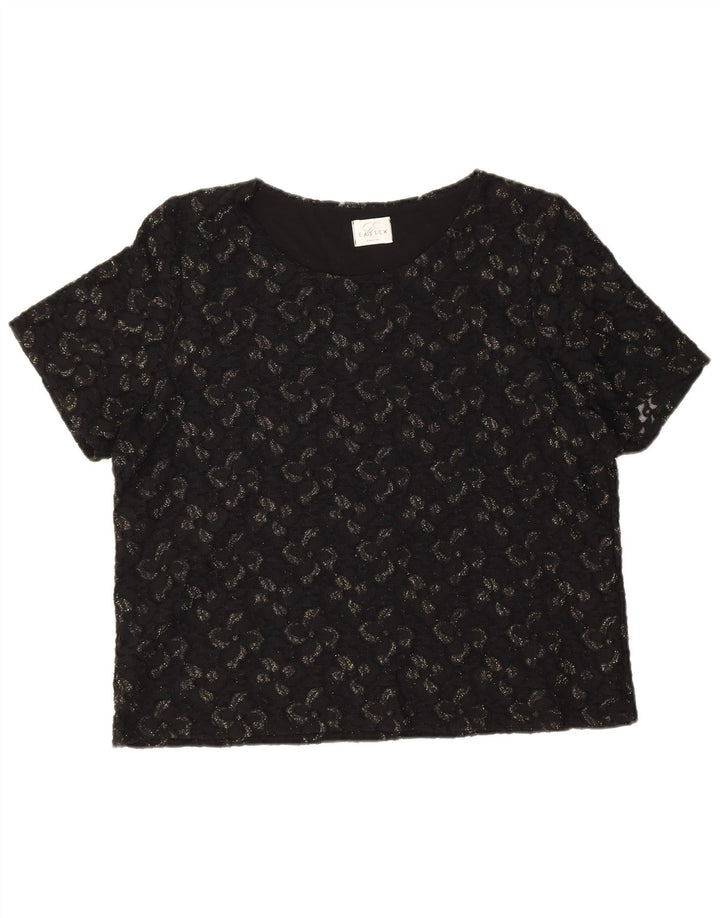 Blusa feminina Eastex UK 16 grande poliamida floral preta
