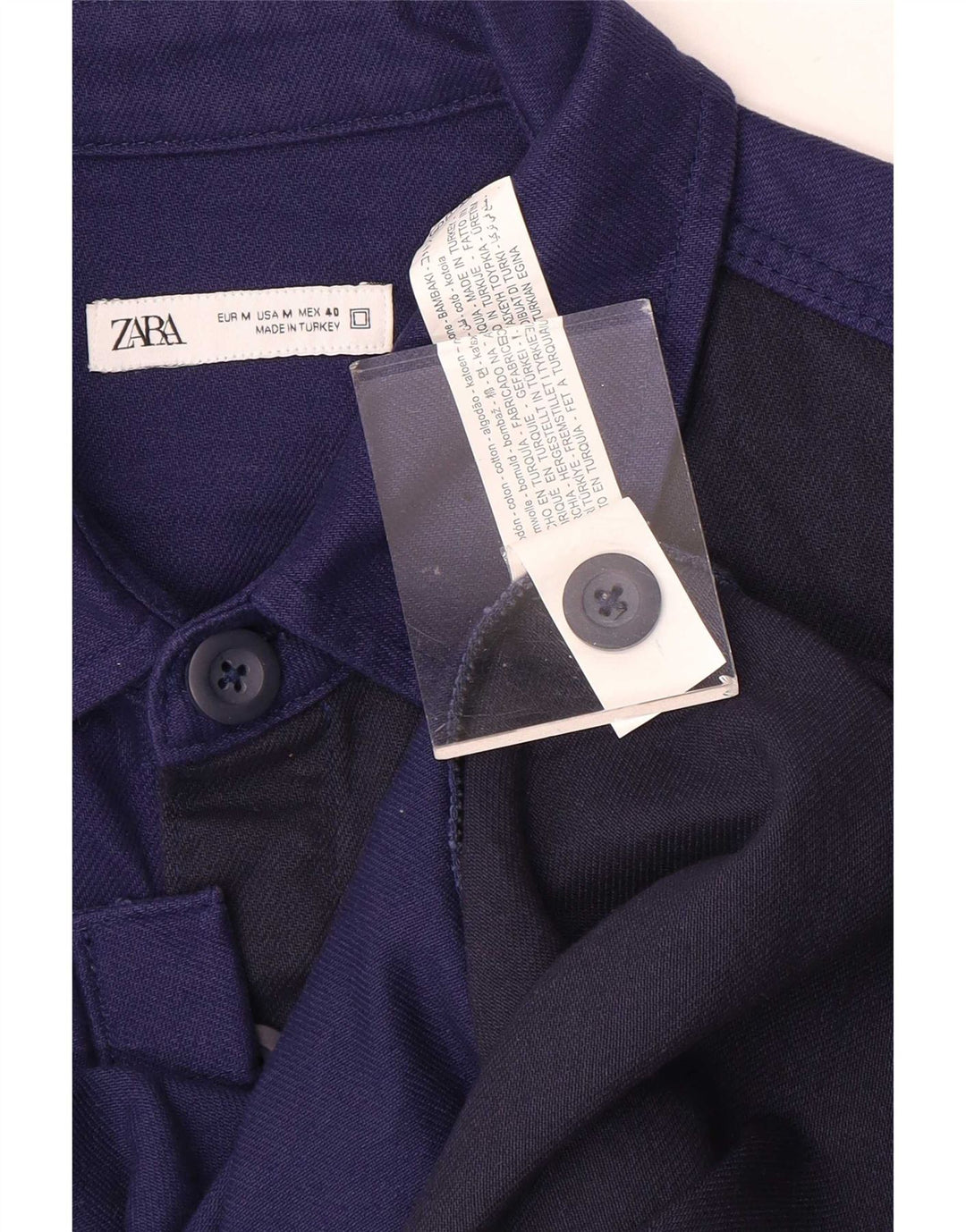 Zara Camisa masculina overshirt médio azul marinho algodão colorblock