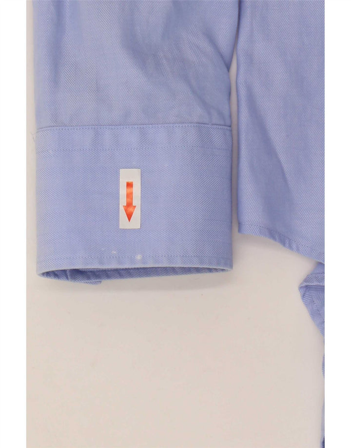 Camisa masculina Hugo Boss Slim Fit tamanho 42 grande algodão espinha de peixe azul