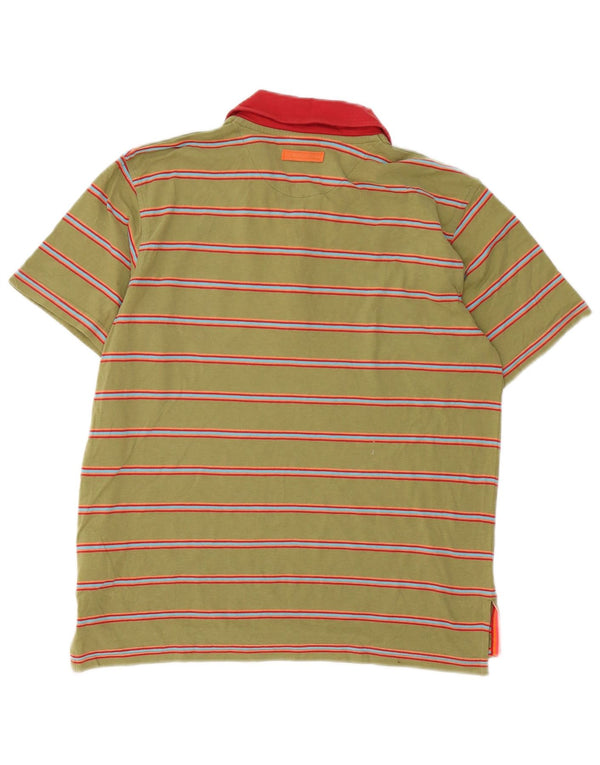 Camisa polo masculina Nike UK 36/38 pequena listrada cáqui de algodão