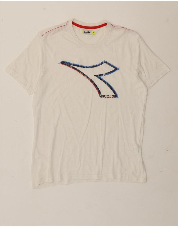 Camiseta gráfica masculina Diadora Top pequeno algodão branco