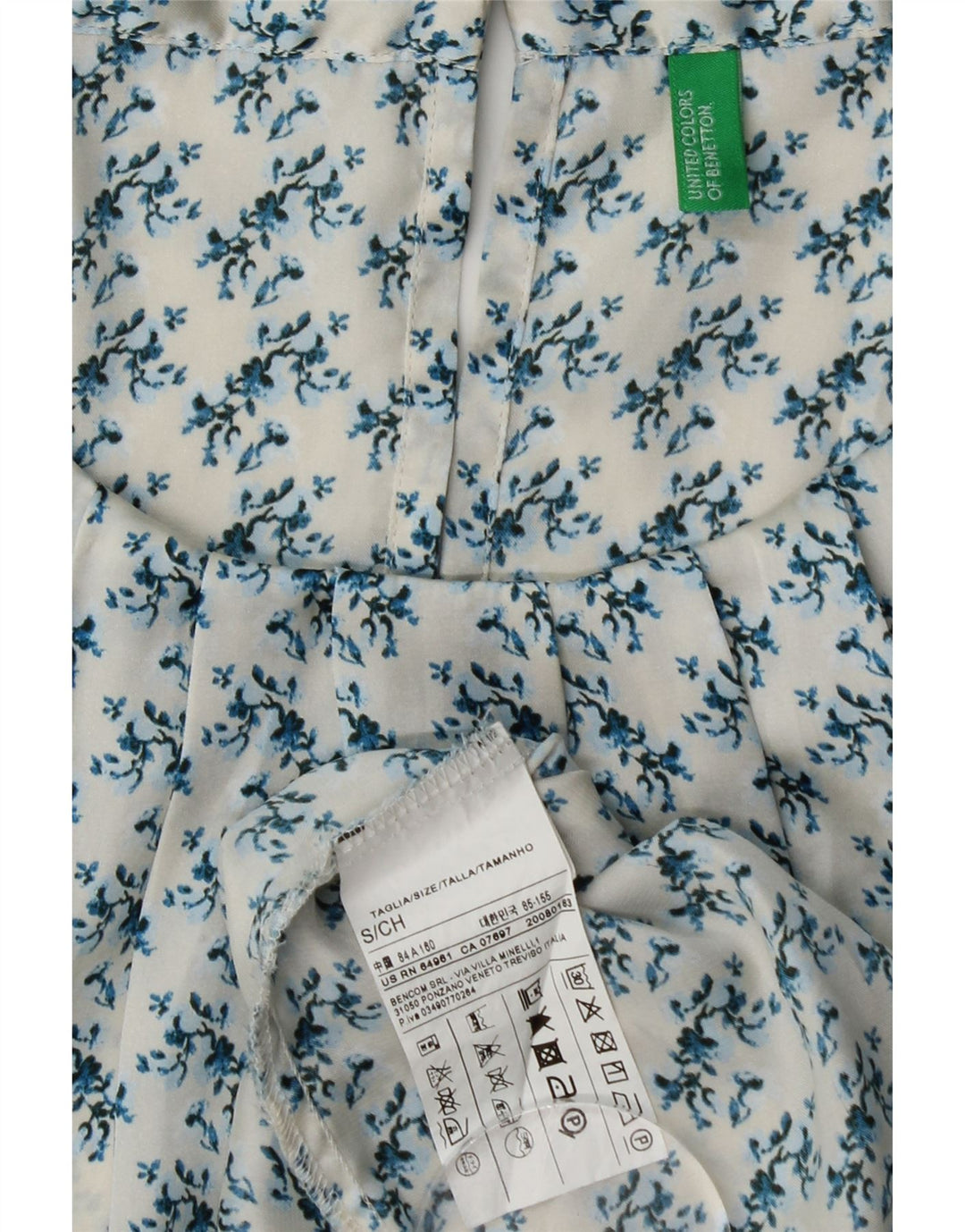 BENETTON Womens Sleeveless Blouse Top UK 10 Small White Floral Polyester