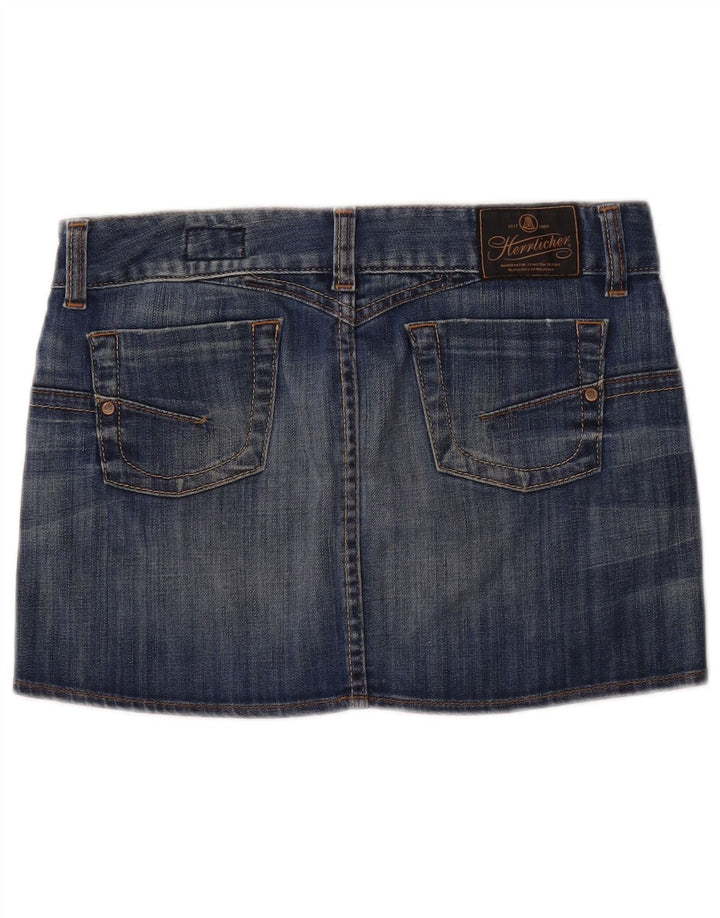 Herrlicher Mini saia jeans feminina cintura baixa W29 algodão azul médio