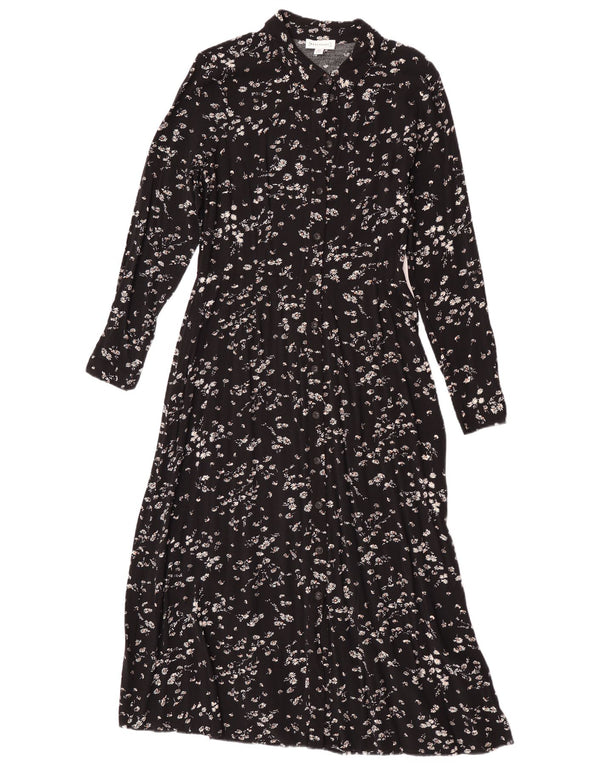 Vestido camisa feminino maxi manga comprida Warehouse Reino Unido 12 médio preto floral