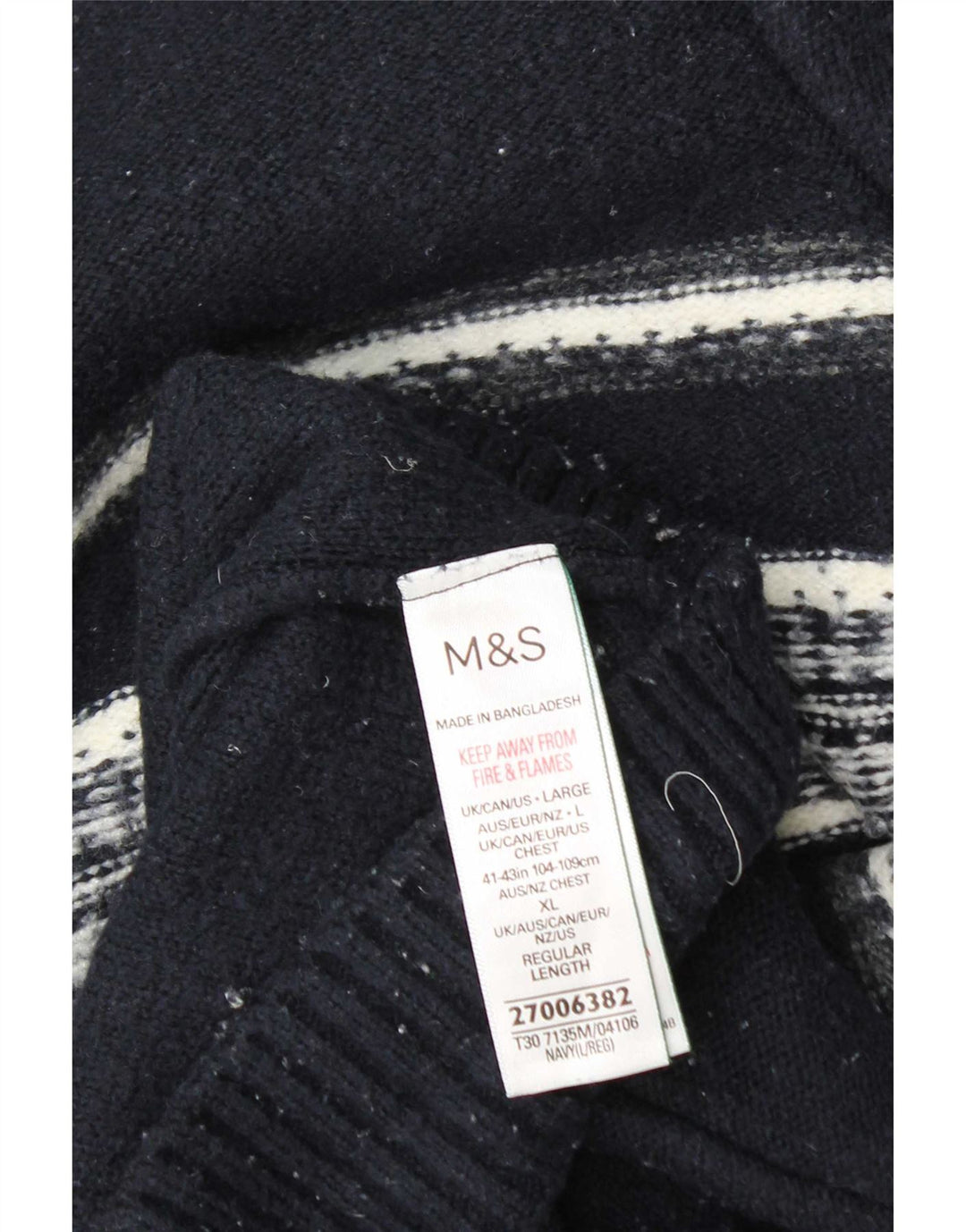 Suéter masculino Marks & Spencer com zíper e gola grande listrado azul marinho