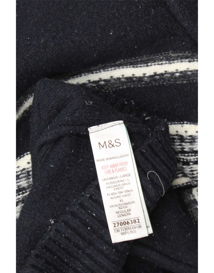 Suéter masculino Marks & Spencer com zíper e gola grande listrado azul marinho