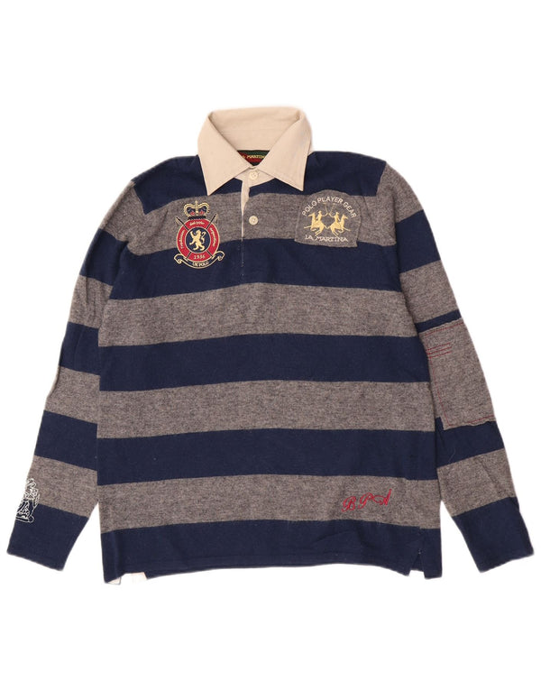 Camisa pólo gráfica de rugby La Martina Boys 11-12 anos azul marinho listrado