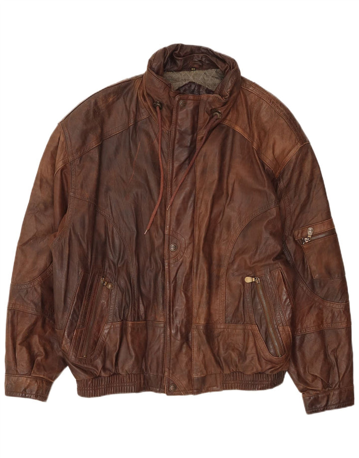 Jaqueta de couro masculina Trapper UK 42 XL couro marrom
