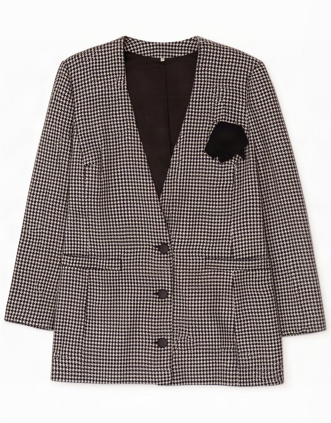 Jaqueta blazer feminina vintage de 3 botões IT 44 Houndstooth preto médio