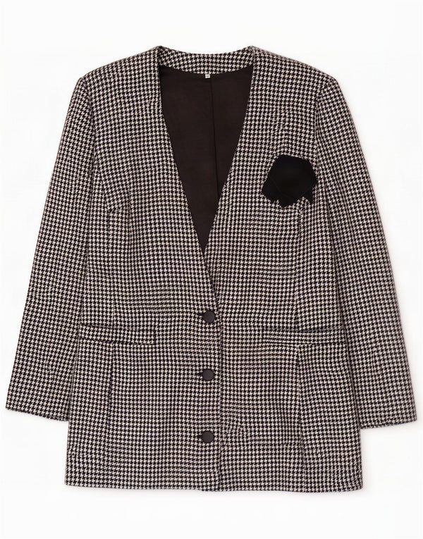 Jaqueta blazer feminina vintage de 3 botões IT 44 Houndstooth preto médio